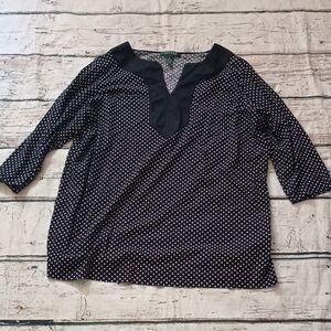 Lauren Ralph Lauren Women's Black White Polka Dot Tunic Top 2X